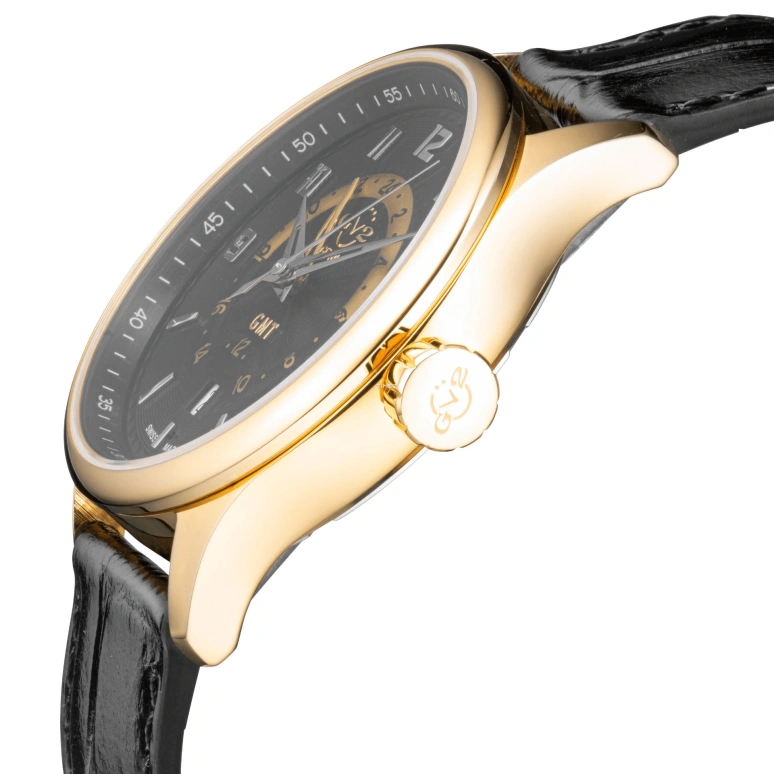 Gevril,Giromondo 42mm,42mm,Stainless Steel,Black,Quartz,Day,Dule Time,42306