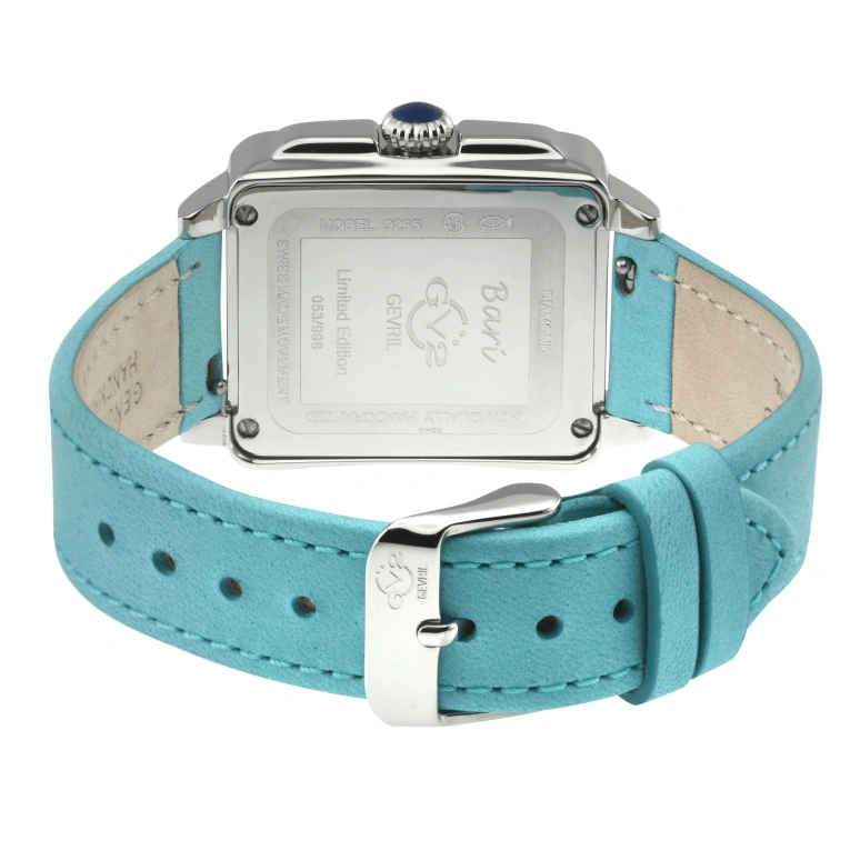 Gevril,Bari 37mm,37mm,Stainless Steel,Silver,Sky Blue,White,Quartz,Sapphire,Crystal Glass,Rectangular,9265