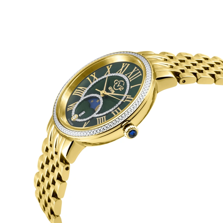 Gevril,Genoa 37mm,37mm,Stainless Steel,Green,Quartz,Moonphase,Day,12544B