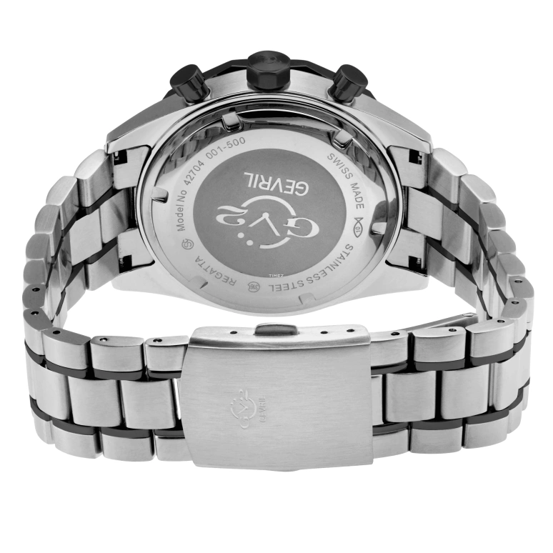 Gevril,Regatta 42mm,42mm,Stainless Steel,Black,Quartz,Day,Tide,42705B