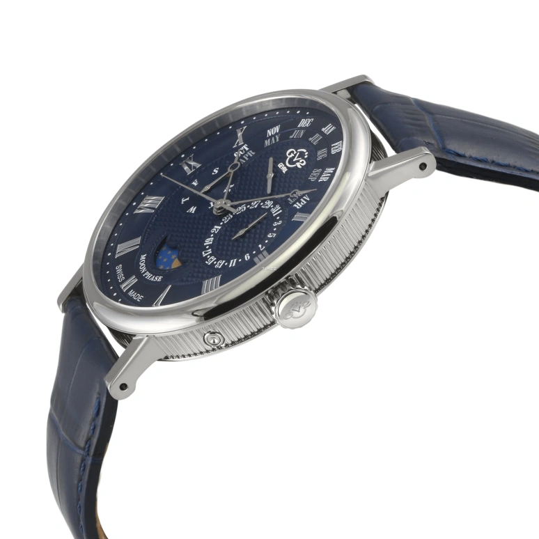 Gevril,Maestro 44mm,44mm,Stainless Steel,Blue,Quartz,Moonphase,Month,Date,Day,Sapphire,Round,43601