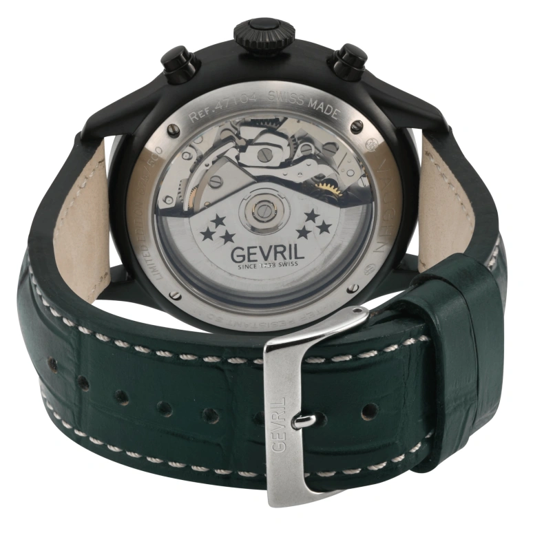 Gevril,Vaughn Pilot 44mm,44mm,Stainless Steel,Green,Automatic,Chronograph,Day,47104