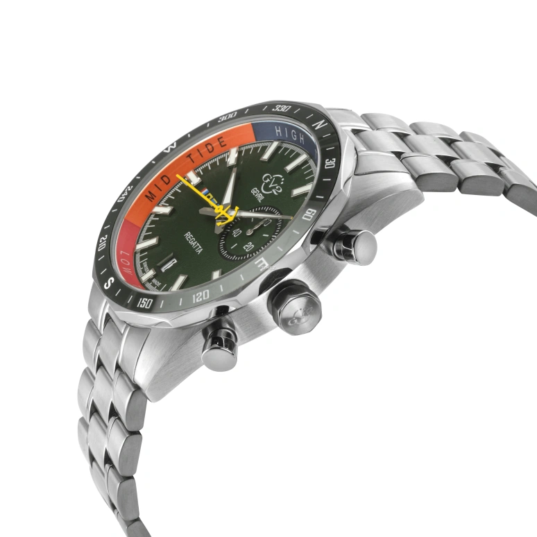 Gevril,Regatta 42mm,42mm,Stainless Steel,Green,Quartz,Day,Tide,42703B