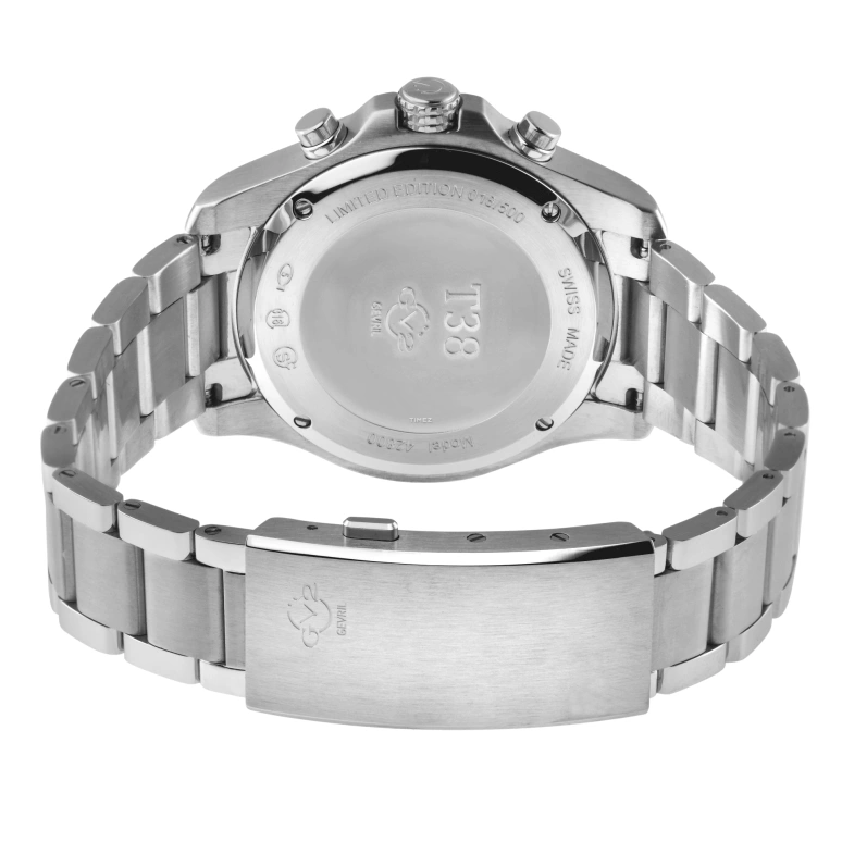 Gevril,T38 45mm,45mm,Stainless Steel,Blue,Quartz,Chronograph,Day,42801B