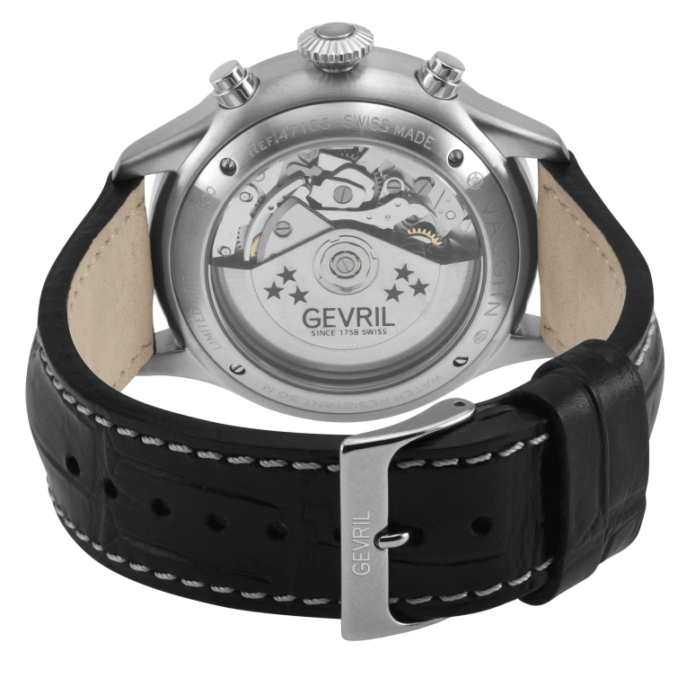 Gevril,Vaughn Pilot 44mm,44mm,Stainless Steel,Silver,Automatic,Chronograph,Day,47100