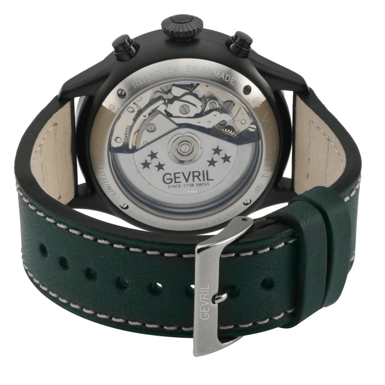 Gevril,Vaughn Pilot 44mm,44mm,Stainless Steel,Green,Automatic,Chronograph,Day,47104,47104-1
