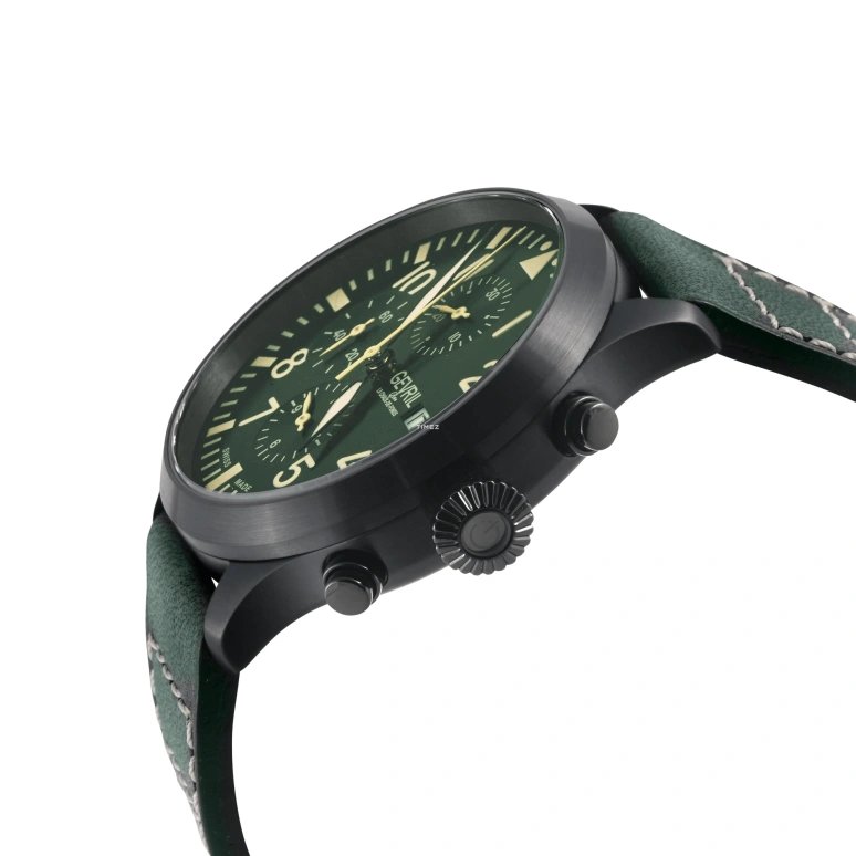 Gevril,Vaughn Pilot 44mm,44mm,Stainless Steel,Green,Automatic,Chronograph,Day,47104,47104-1
