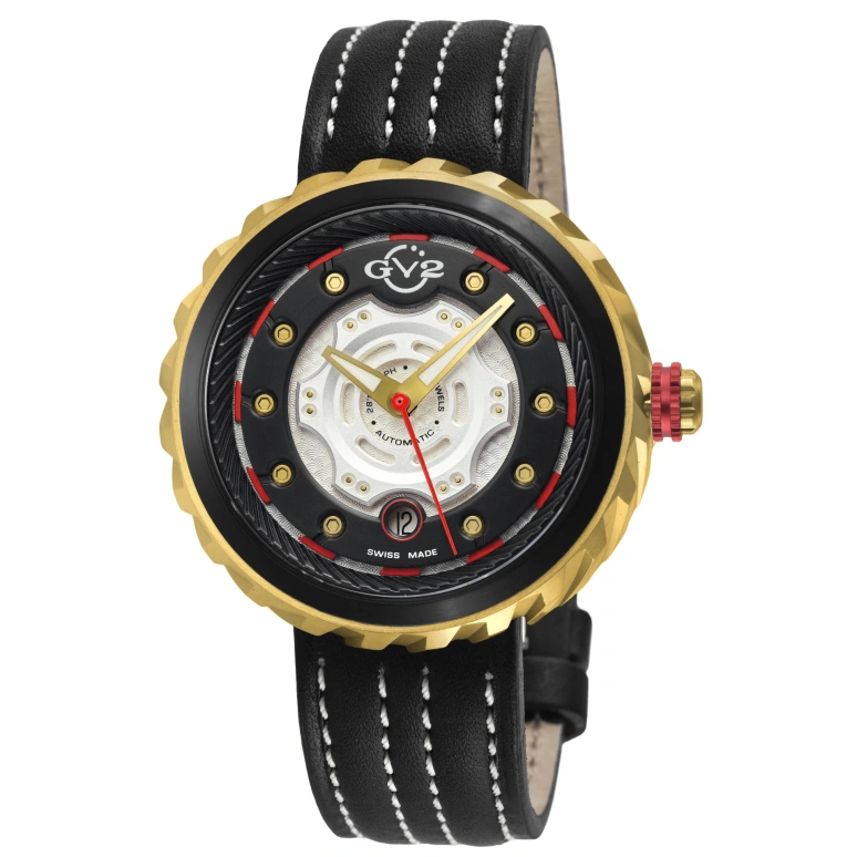 Gevril,Motorcycle 43mm,43mm,Stainless Steel,Black,White,Automatic,Day,38hours,13203
