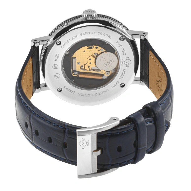 Gevril,Maestro 44mm,44mm,Stainless Steel,Blue,Quartz,Moonphase,Month,Date,Day,Sapphire,Round,43601