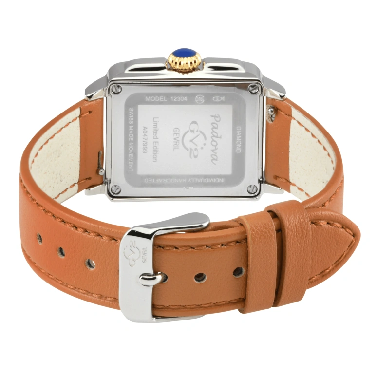 Gevril,Padova 27.50mm,27.50mm,Stainless Steel,Dual,White,Quartz,Sapphire,Rectangular,12304,12304-V6