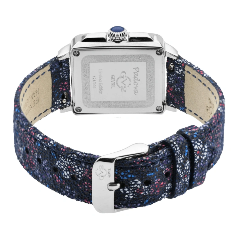 Gevril,Padova 28.50mm,28.50mm,Stainless Steel,Blue,White,Quartz,Sapphire,Rectangular,12332F