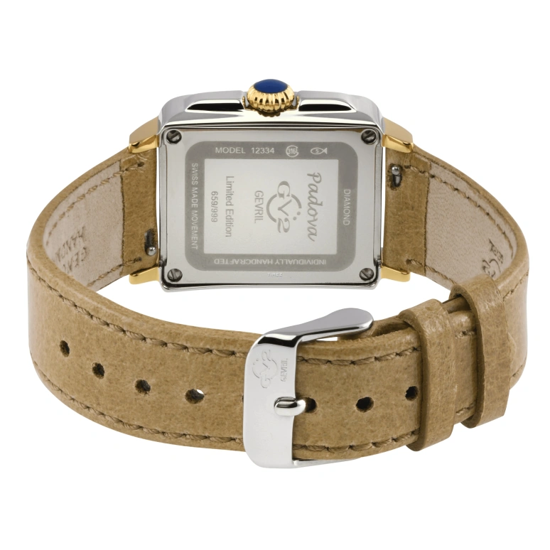 Gevril,Padova 28.50mm,28.50mm,Stainless Steel,White,Quartz,Sapphire,Rectangular,12334,12334.1