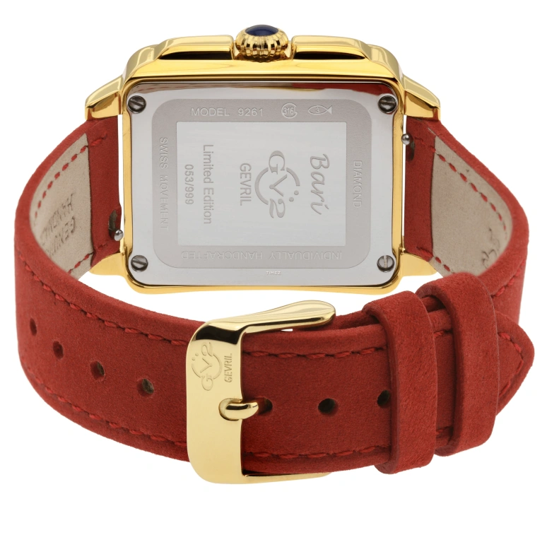 Gevril,Bari 37mm,37mm,Stainless Steel,White,Red,Quartz,Sapphire,Crystal Glass,Rectangular,9261