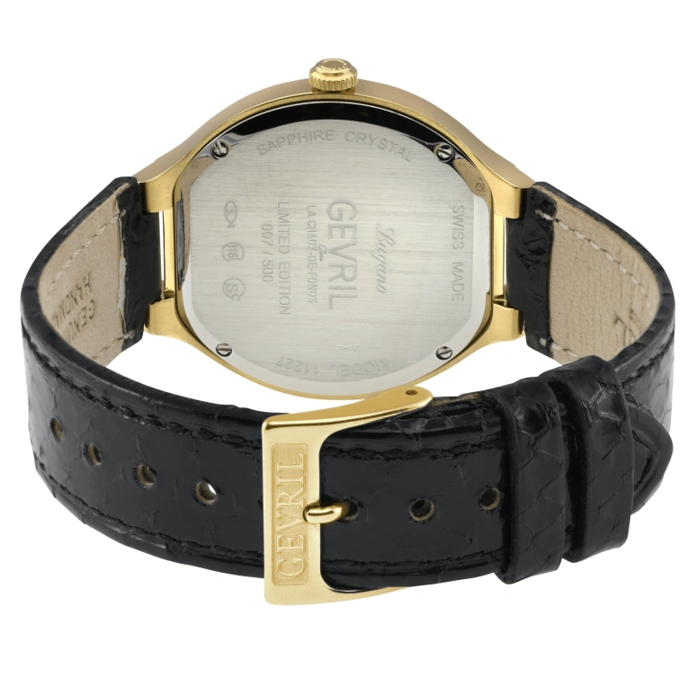Gevril,Lugano 38mm,38mm,Stainless Steel,Black,Quartz,Sapphire,Tonneau,11227