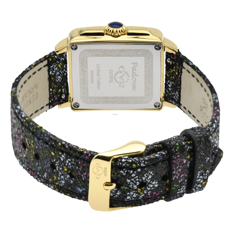 Gevril,Padova 28.50mm,28.50mm,Stainless Steel,Dual,Black,Quartz,Sapphire,Rectangular,12307F