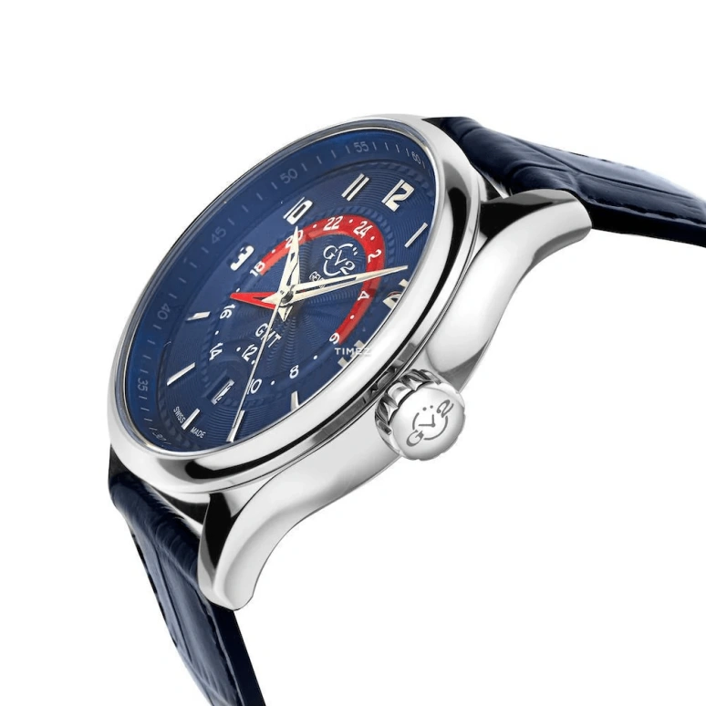 Gevril,Giromondo 42mm,42mm,Stainless Steel,Blue,Quartz,Day,Dule Time,42302