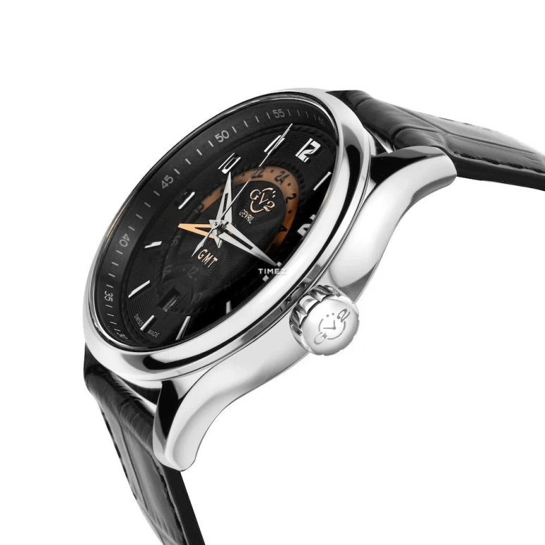 Gevril,Giromondo 42mm,42mm,Stainless Steel,Black,Quartz,Day,Dule Time,42300