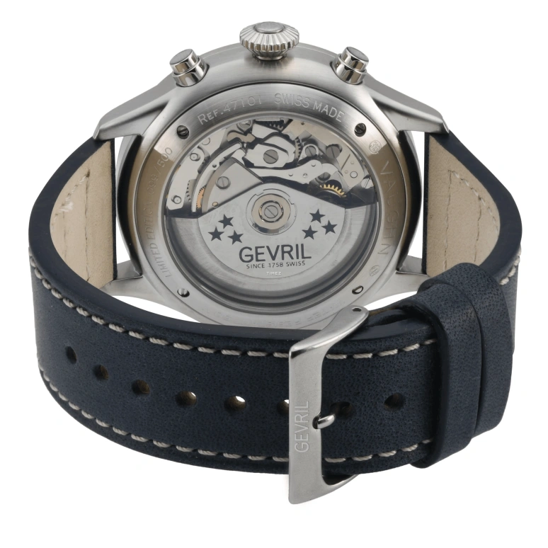 Gevril,Vaughn Pilot 44mm,44mm,Stainless Steel,Blue,Automatic,Chronograph,Day,47101,47101-1