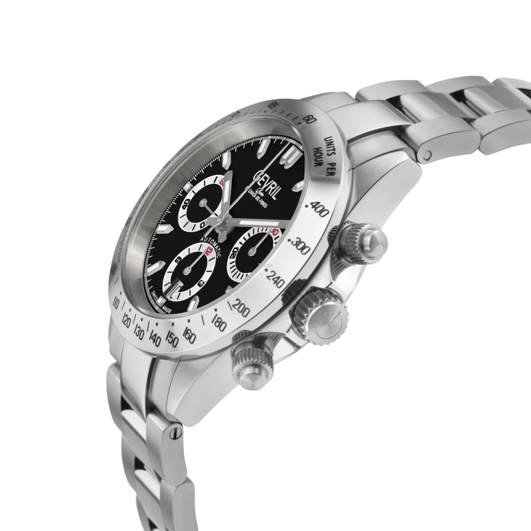 Gevril,New Amsterdam 40mm,40mm,Stainless Steel,Black,Automatic,Chronograph,Day,44607B