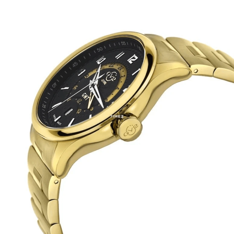 Gevril,Giromondo 42mm,42mm,Stainless Steel,Black,Quartz,Day,Dule Time,42306B