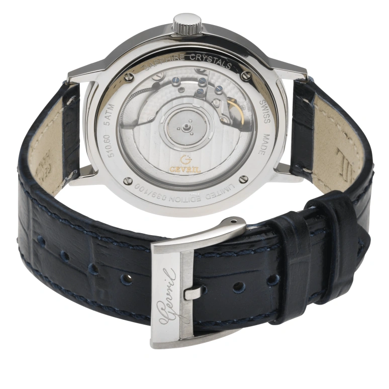 Gevril,Guggenheim 40mm,40mm,Stainless Steel,Ocean Blue,Automatic,Day,42hours,510,510.60.62
