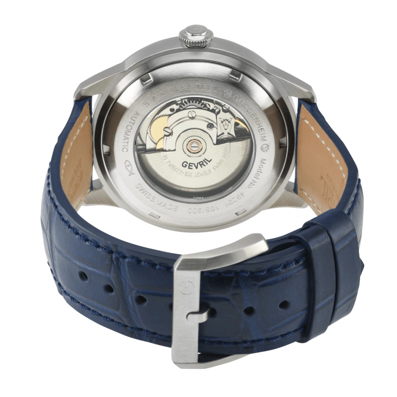 Gevril,Guggenheim 44mm,44mm,Stainless Steel,Ocean Blue,Automatic,Day,Sapphire,49201