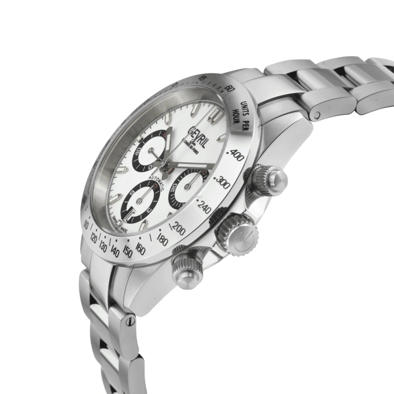 Gevril,New Amsterdam 40mm,40mm,Stainless Steel,White,Automatic,Chronograph,Day,44606B
