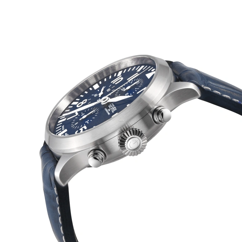 Gevril,Vaughn Pilot 44mm,44mm,Stainless Steel,Blue,Automatic,Chronograph,Day,47101