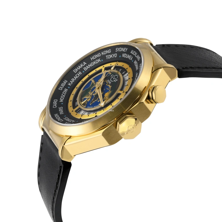 Gevril,Marchese 44mm,44mm,Stainless Steel,Black,Gold,Quartz,World Time,Day / Night Indication,42433