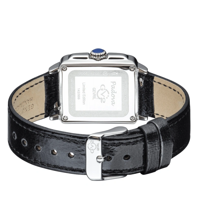 Gevril,Padova 28.50mm,28.50mm,Stainless Steel,Black,Quartz,Sapphire,Rectangular,12330