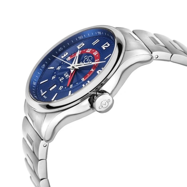 Gevril,Giromondo 42mm,42mm,Stainless Steel,Blue,Quartz,Day,Dule Time,42302B