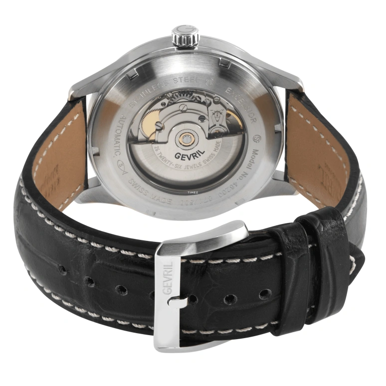 Gevril,Excelsior 42mm,42mm,Stainless Steel,Black,Automatic,Date,Day,48200