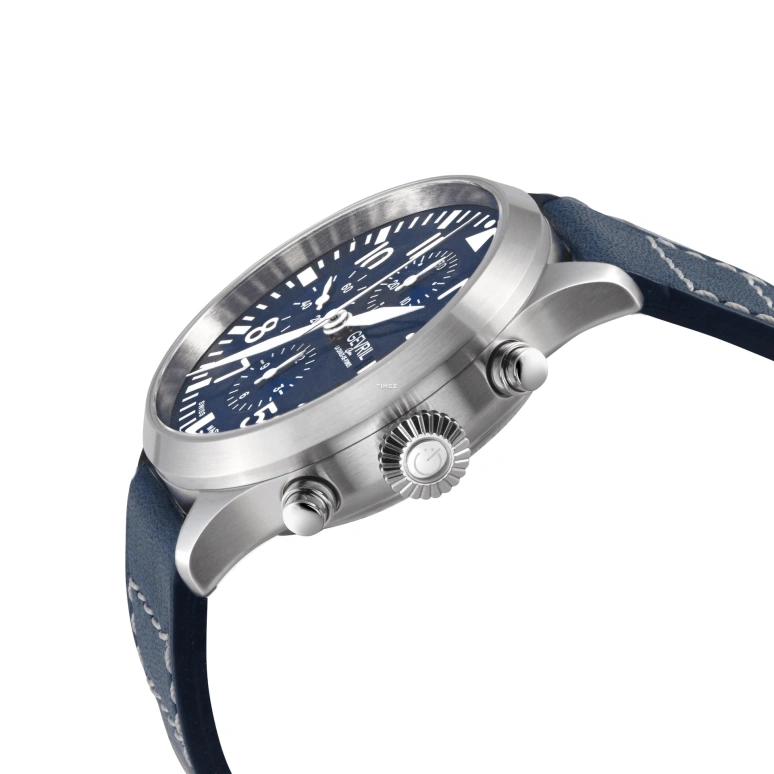 Gevril,Vaughn Pilot 44mm,44mm,Stainless Steel,Blue,Automatic,Chronograph,Day,47101,47101-1