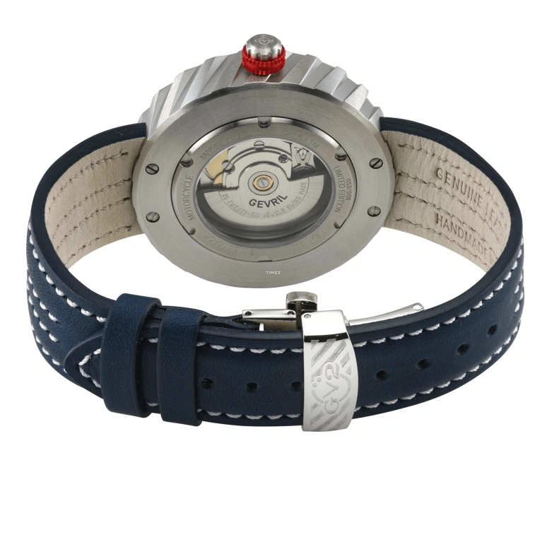 Gevril,Motorcycle 43mm,43mm,Stainless Steel,Blue,Automatic,Day,38hours,13201
