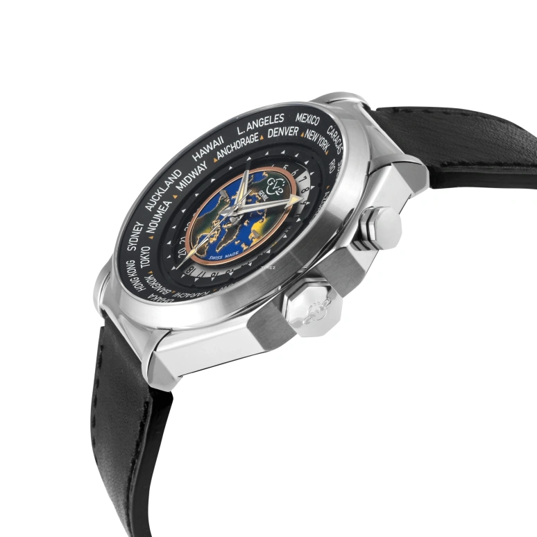 Gevril,Marchese 44mm,44mm,Stainless Steel,Black,Quartz,World Time,Day / Night Indication,42432