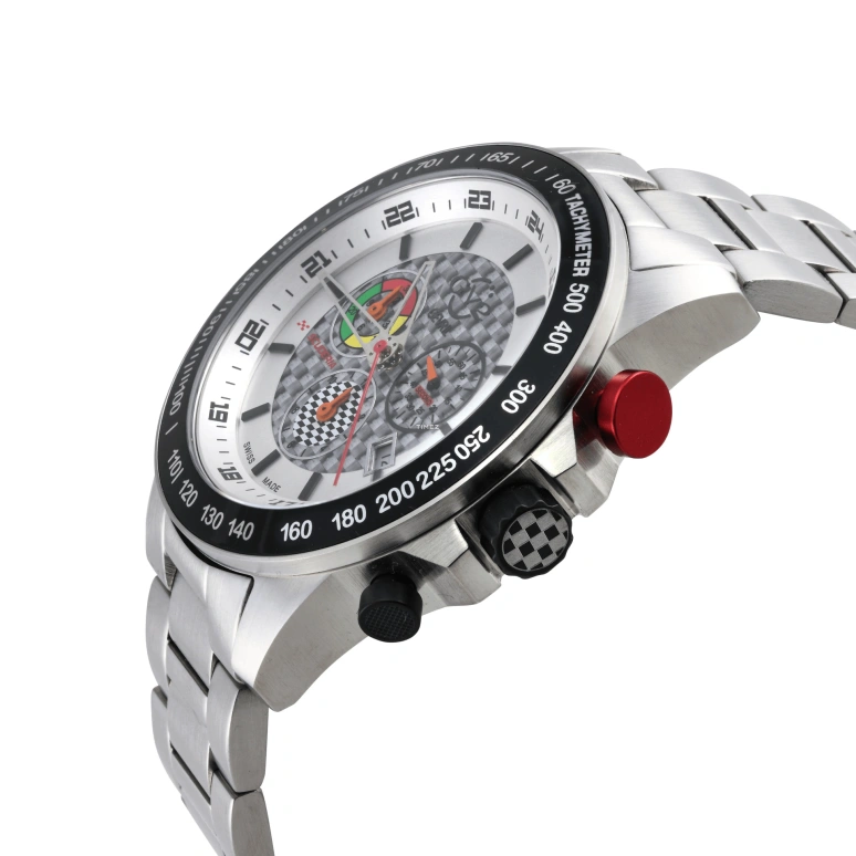 Gevril,Scuderia 45mm,45mm,Stainless Steel,Silver,White,Quartz,Chronograph,Day,Dule Time,Alarm,Sapphire,Crystal Glass,Round,9920B