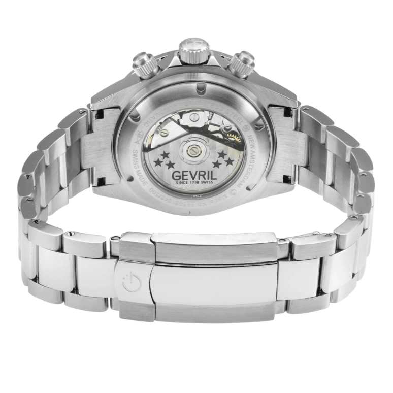 Gevril,New Amsterdam 40mm,40mm,Stainless Steel,Black,Automatic,Chronograph,Day,44607B