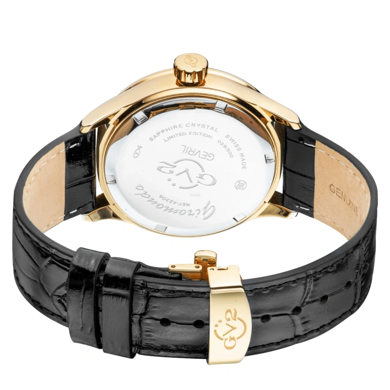 Gevril,Giromondo 42mm,42mm,Stainless Steel,Black,Quartz,Day,Dule Time,42306