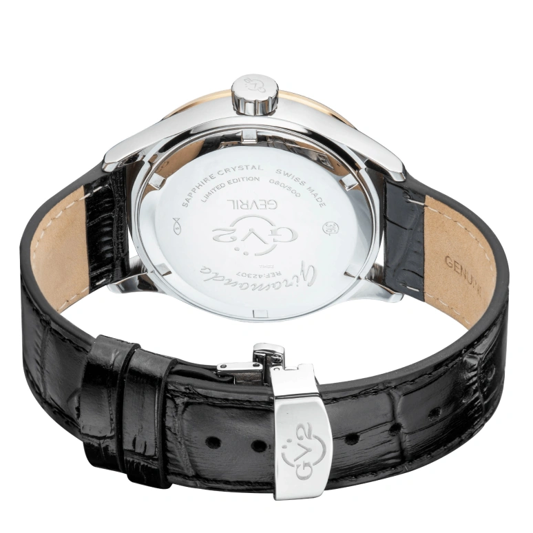 Gevril,Giromondo 42mm,42mm,Stainless Steel,White,Quartz,Day,Dule Time,42307