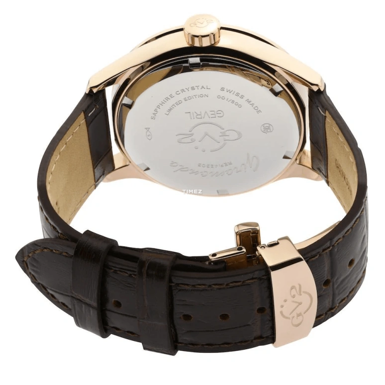 Gevril,Giromondo 42mm,42mm,Stainless Steel,Brown,Quartz,Day,Dule Time,42305