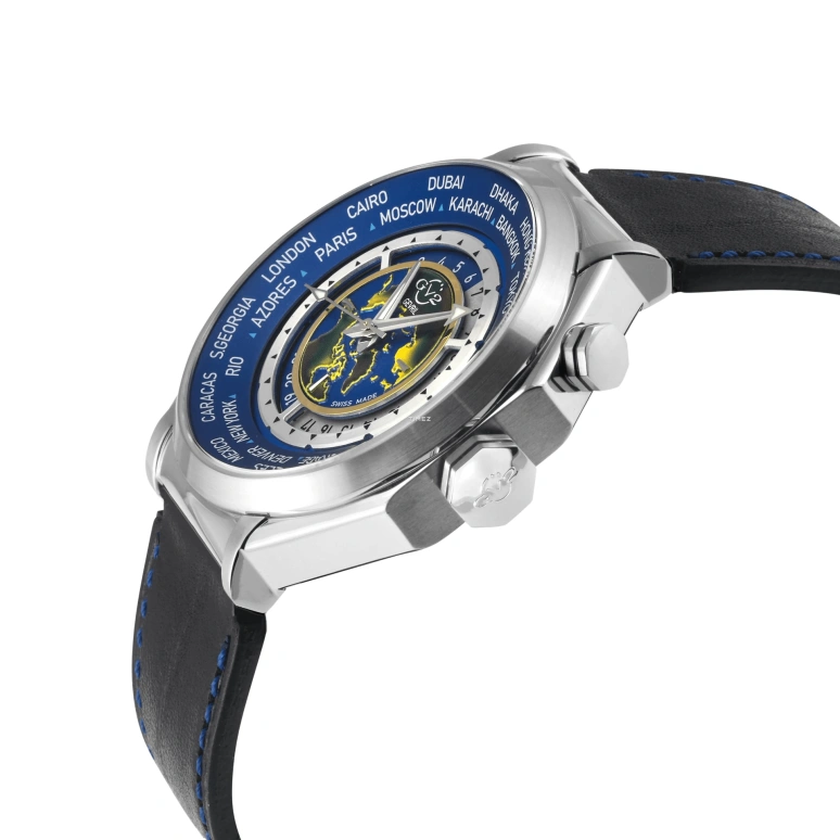 Gevril,Marchese 44mm,44mm,Stainless Steel,Blue,White,Quartz,World Time,Day / Night Indication,42431