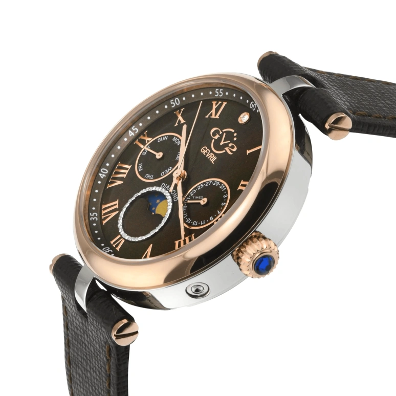 Gevril,Florence 36mm,36mm,Stainless Steel,Brown,Quartz,Moonphase,Date,Day,12511,12511.L