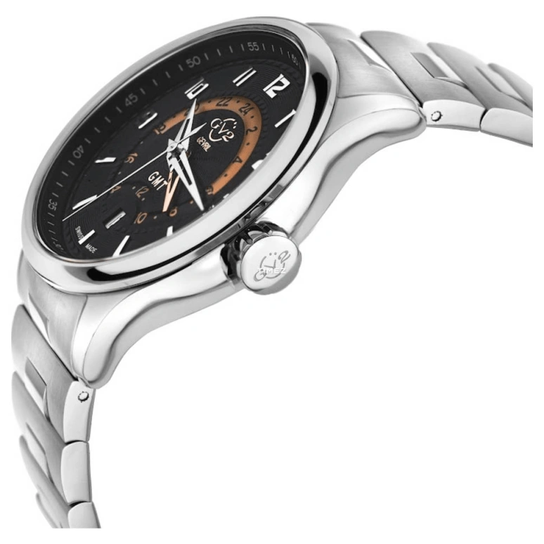Gevril,Giromondo 42mm,42mm,Stainless Steel,Black,Quartz,Day,Dule Time,42300B