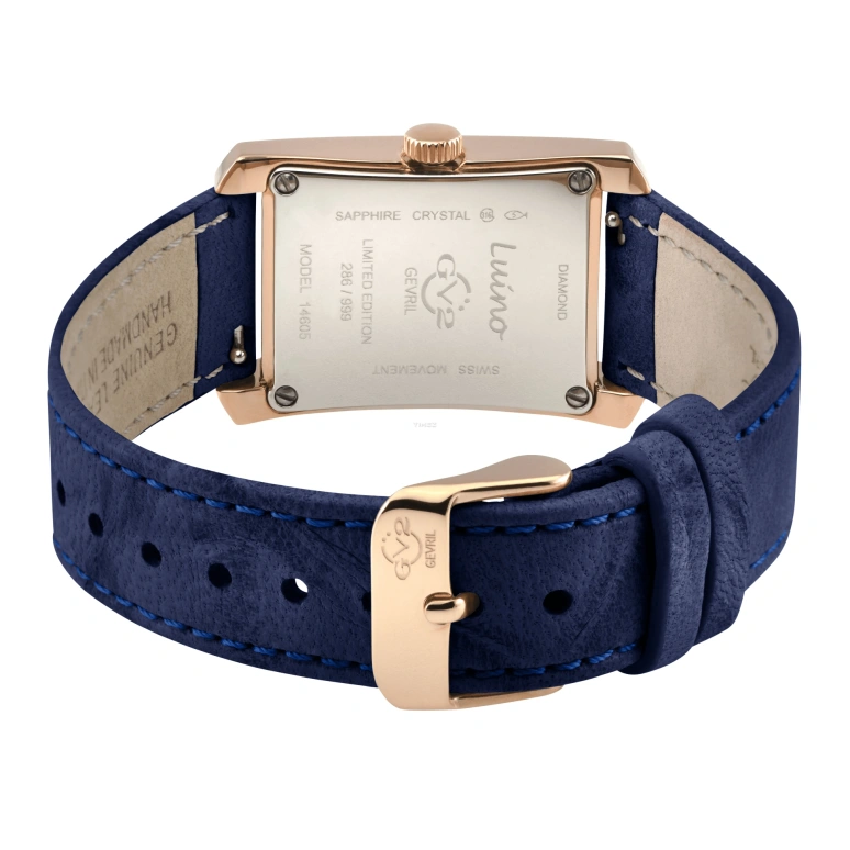 Gevril,Luino 29.50mm,29.50mm,Stainless Steel,Blue,Quartz,Sapphire,Rectangular,14605