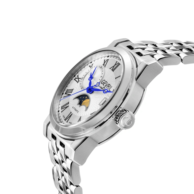 Gevril,Madison 39mm,39mm,Stainless Steel,Silver,Automatic,Moonphase,Day,2590
