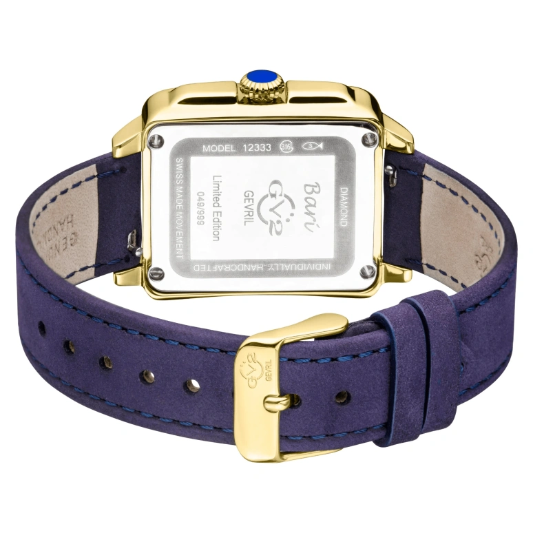 Gevril,Padova 28.50mm,28.50mm,Stainless Steel,Blue,Quartz,Rectangular,Gold,12333S