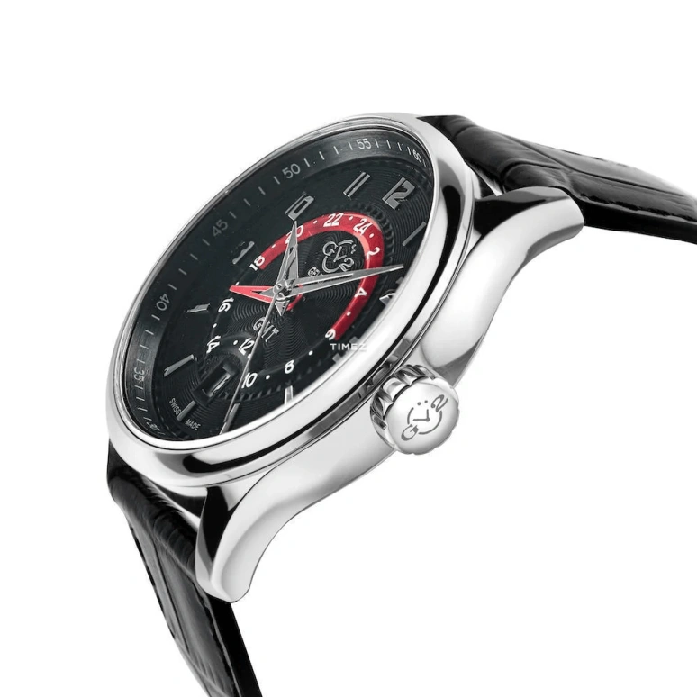 Gevril,Giromondo 42mm,42mm,Stainless Steel,Black,Quartz,Day,Dule Time,42303