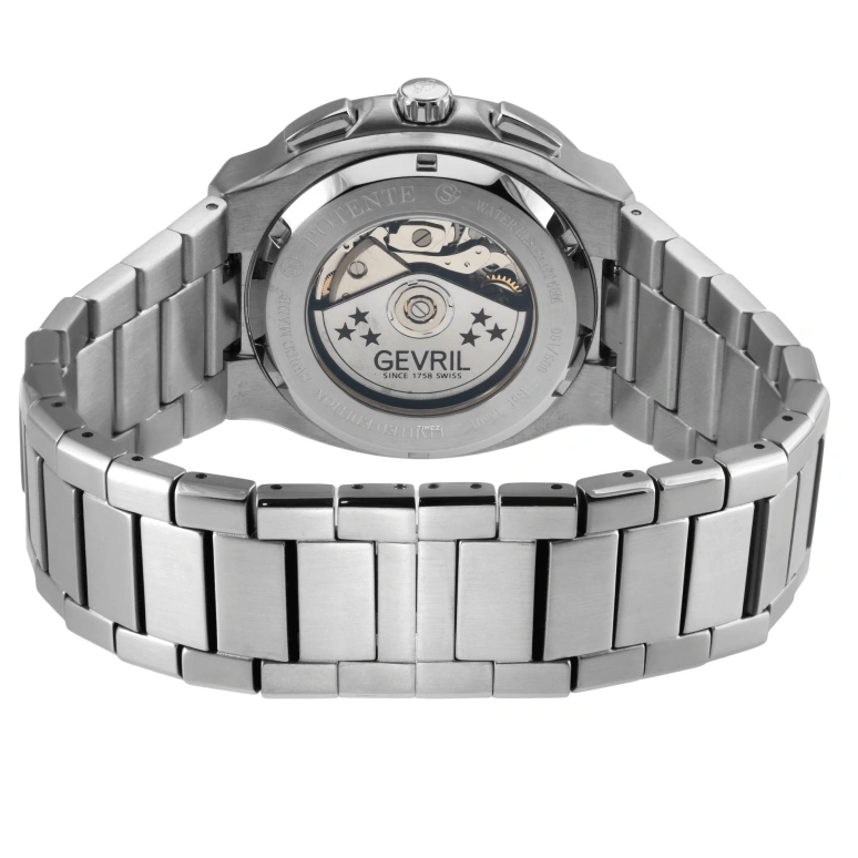 Gevril,Potente 40mm,40mm,Stainless Steel,Blue,Automatic,Chronograph,Date,Day,18501B