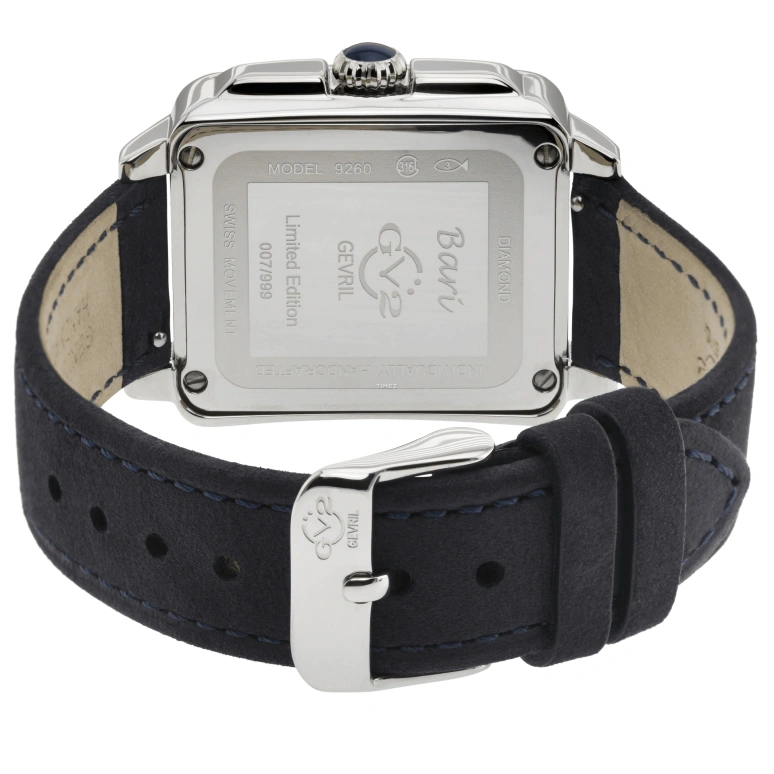 Gevril,Bari 37mm,37mm,Stainless Steel,White,Blue,Quartz,Sapphire,Crystal Glass,Rectangular,9260