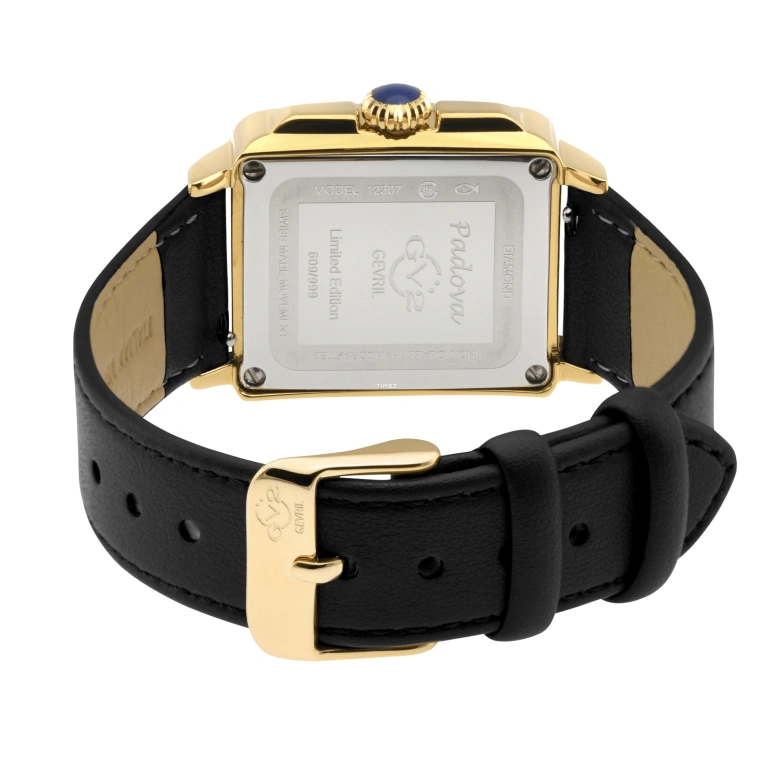 Gevril,Padova 28.50mm,28.50mm,Stainless Steel,Black,Dual,Quartz,Sapphire,Rectangular,12307,12307-V7